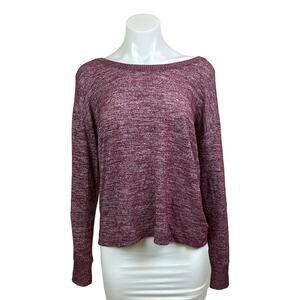 Gap Womens Heather Red Viscose Rib Round Neck Drop Long Sleeve Sweater Top S